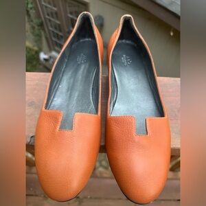 HERMES Brown Burnished Calfskin H Cutout Ballet Flats Shoes Sz 41 EUR US 11
